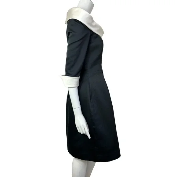 80s Victor Costa Nahdree Evening Dress Size 8 Black White Flower Off Shoulder - Picture 12 of 15